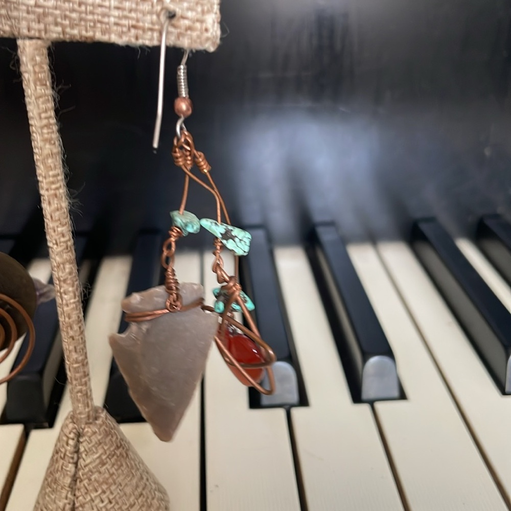 Handmade totem earrings, wired, 3” drop - Picture 8 of 8